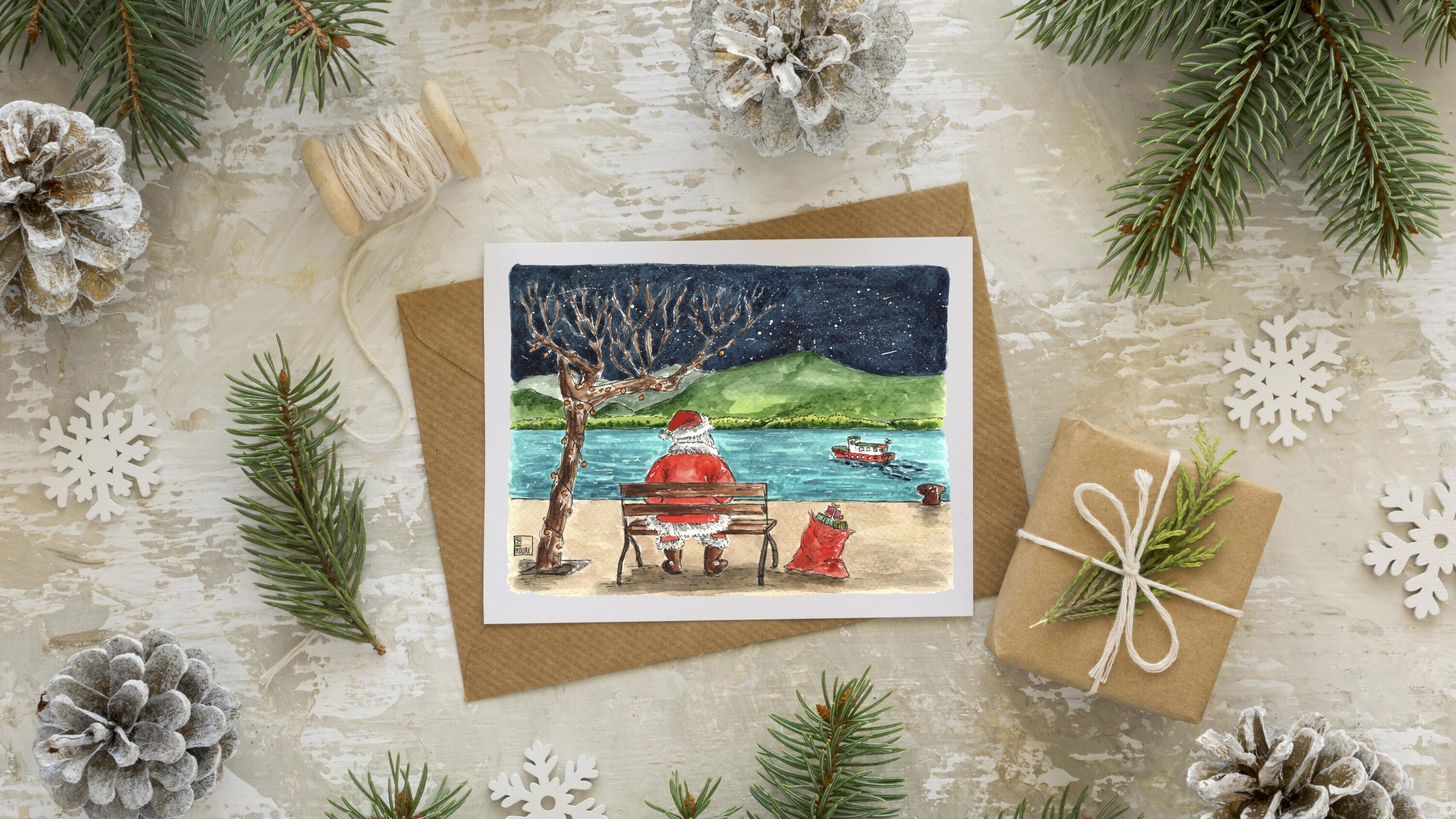 Postal Navidad - Papá Noel Bahía de Santander - 1