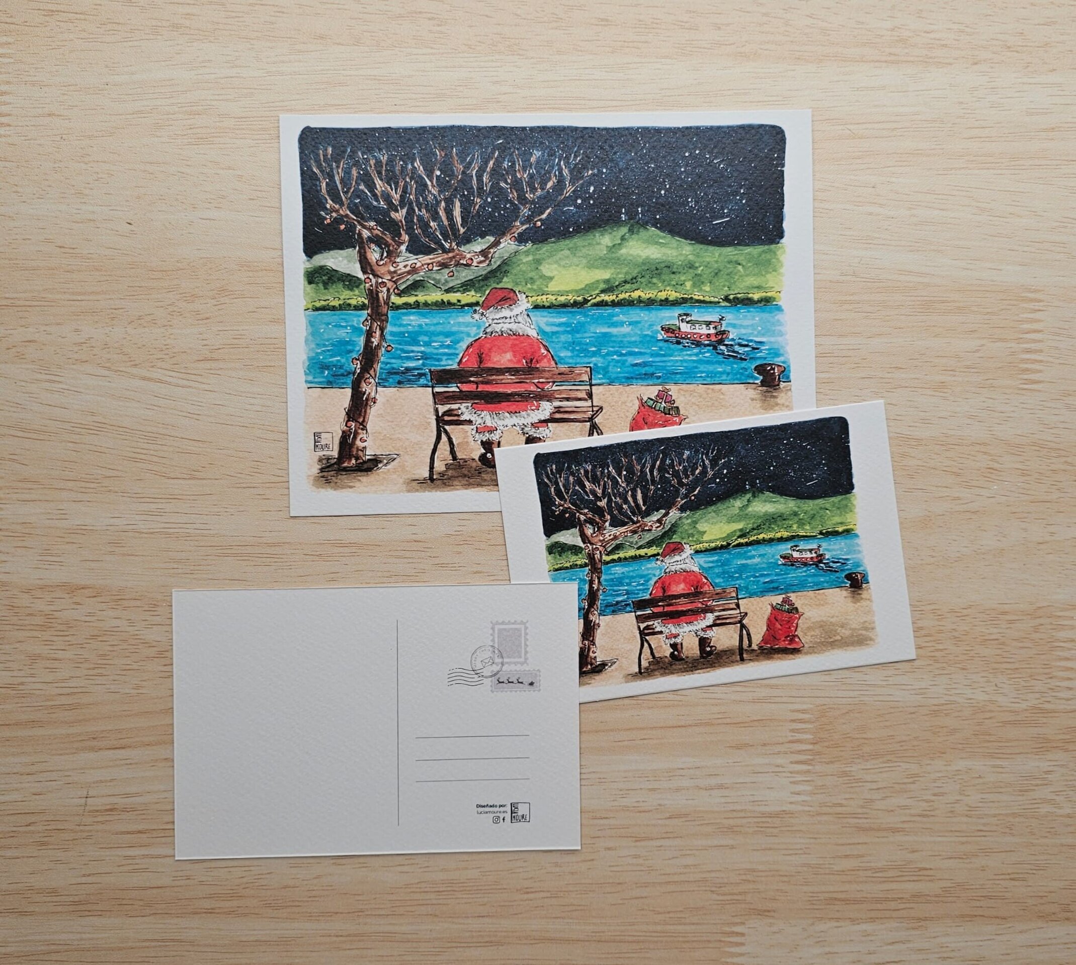 Postal Navidad - Papá Noel Bahía de Santander - 2